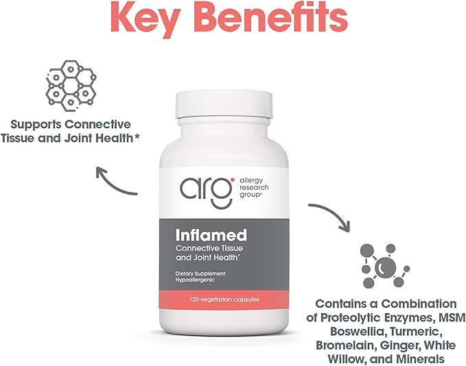 Allergy Research Group InflaMed - Connective Tissue &amp Joint Support Supplement - Synergistic Herbal &amp Enzyme Complex - Includes MSM Turmeric Boswellia &amp Bromelain - 60 Servings - 120 Cap