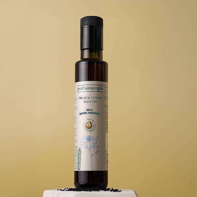 Prof Saracoglu Premium Black Seed Oil Cold Pressed Glass Bottle- Turkish Nigella Sativa- Unrefined &amp Solvent Free Liquid Black Cumin for Hair Skin &amp Immune Support Non-GMO Mild Taste- 8.45