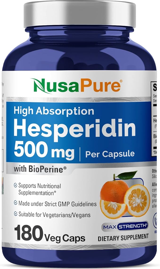 NusaPure Hesperidin 500 mg per Veggie Caps - 180 Capsules (BioPerine High Absorption Non-GMO)