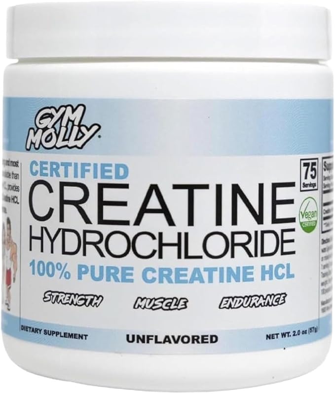 Gym Molly Creatine Hydrochloride Powder Highly Soluble Creatine Hydrochloride Unflavoured Vegan Workout Supplement for Men and Women Muscle Builder Creatine Supplement (75 Servings 750mg)