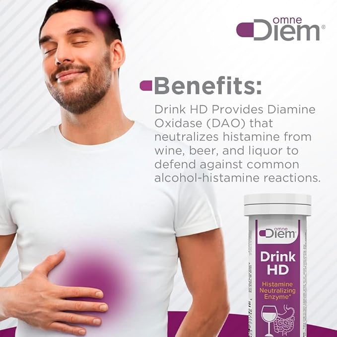 Omne Diem DrinkHD 20 Count 3 Pack - Diamine Oxidase - DAO Enzyme in a convienant Carry Package.