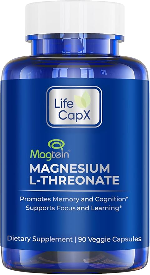 Magnesium L-Threonate Capsules Original Patented Magtein™ Form of Magnesium (Mg) Improve Memory Cognition and Sleep Quality (90 Capsules)
