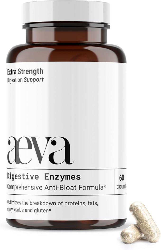 Aeva Digestive Enzymes – Anti-Bloat &amp Gas Relief for Dairy Gluten Protein &amp Fat – Broad-Spectrum Enzyme Formula with Single Capsule Convenience – Made in California &amp Functional Medicine