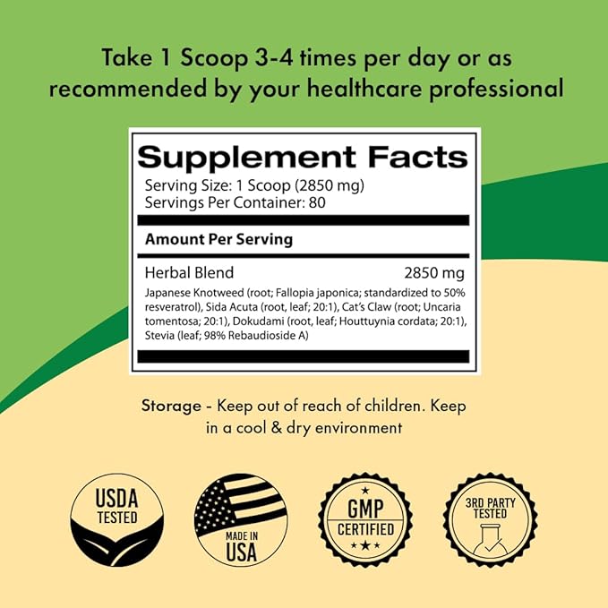Samsara Herbs Tick Recovery Herbal Powder Formula (8oz/227g) - Japanese Knotweed Cat's Claw SIDA Acuta Houttuynia Cordata Stevia