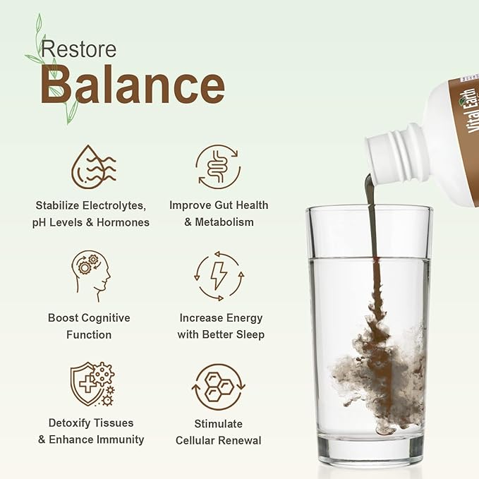 Vital Earth Minerals Humic Minerals – Fulvic Acid Supplement with 70+ Trace Minerals Electrolytes for Recovery &amp Balance 32 Oz + 1 Oz Cup