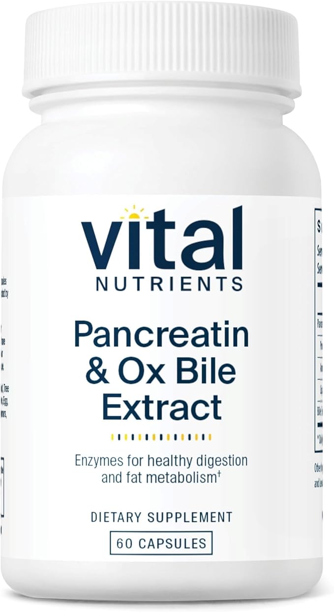 Vital Nutrients Pancreatin &amp Ox Bile Extract 500mg - Natural Digestive Enzymes for Women &amp Men - Supports Digestion of Protein Fat and Carbohydrates*- Gluten Dairy &amp Soy Free - 60 Capsu