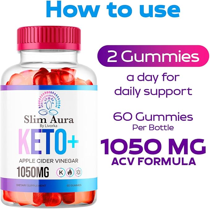 (3 Pack) Slim Aura Keto ACV Gummies - Official Slim Aura Keto Plus Apple Cider Vinegar 1050MG Advanced Formula Gummys All Natural Premium Formula Slimaura Gomitas Reviews 300 Gummies for 5 Months