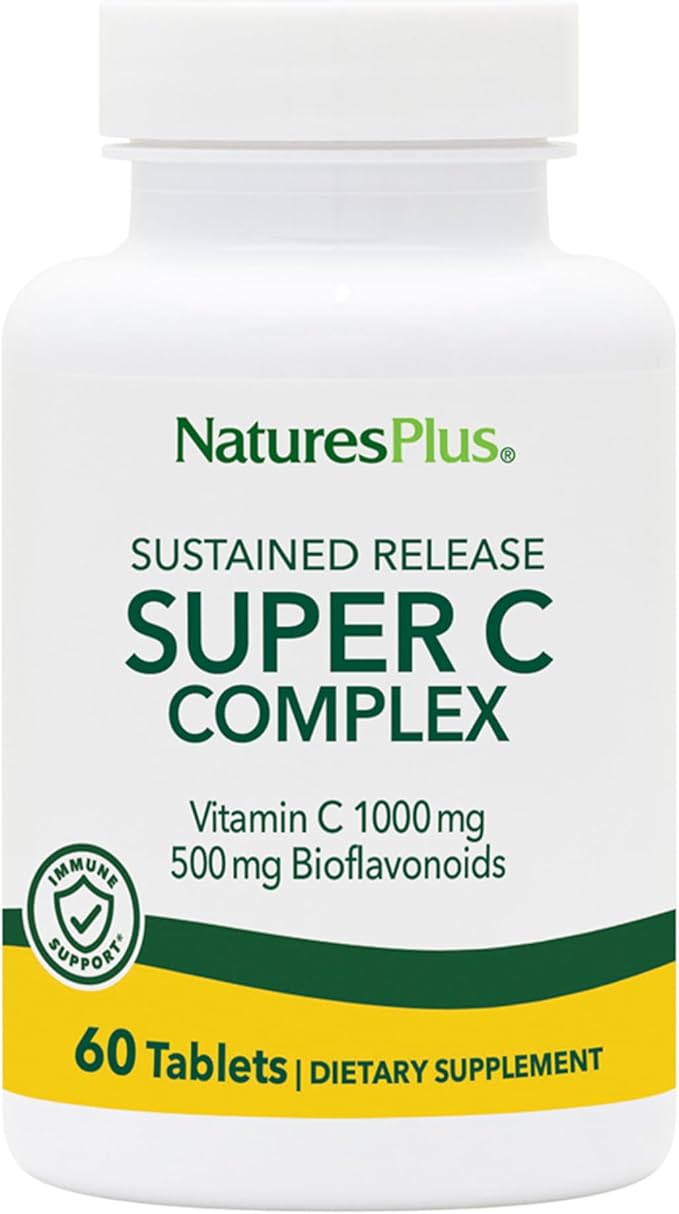 NaturesPlus Super C Complex Sustained Release - 60 Tablets - 1000mg Vitamin C + 500mg Bioflavonoids - Vegetarian Gluten Free - 60 Servings
