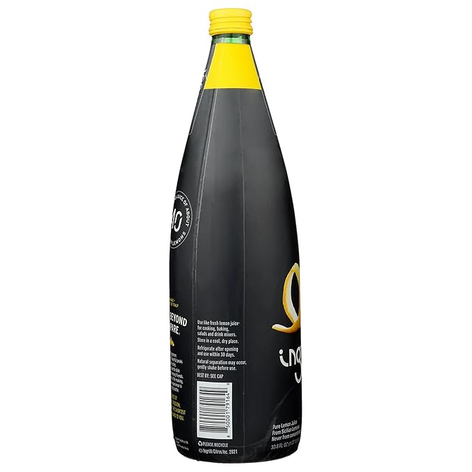 Ingrilli 100% Organic Lemon Juice 33.8 Fl Oz Glass Bottle (Pack of 6)