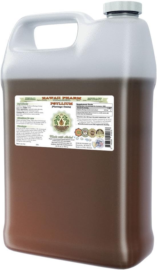 Psyllium Alcohol-Free Liquid Extract Psyllium (Plantago Ovata) Seed Glycerite Natural Herbal Supplement Hawaii Pharm 64 fl.oz
