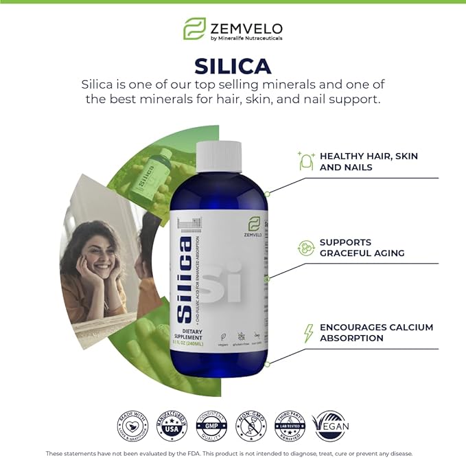 Liquid Ionic Silica - Hair Skin &amp Nails Nutrition | Collagen Support | Joint Support for Health Tendons &amp Cartilage | 8 oz 48 Day Supply