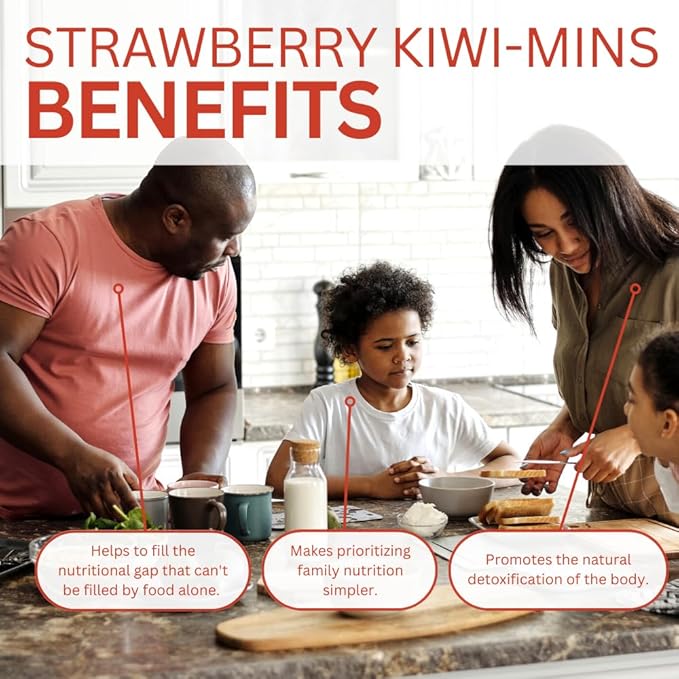 Youngevity Strawberry Kiwi-Mins Plant Derived Multi-Mineral Complex - Made from Humic Shale - Liquid Colloidal Form - Kid Friendly Taste - (32oz - 4 Pack)