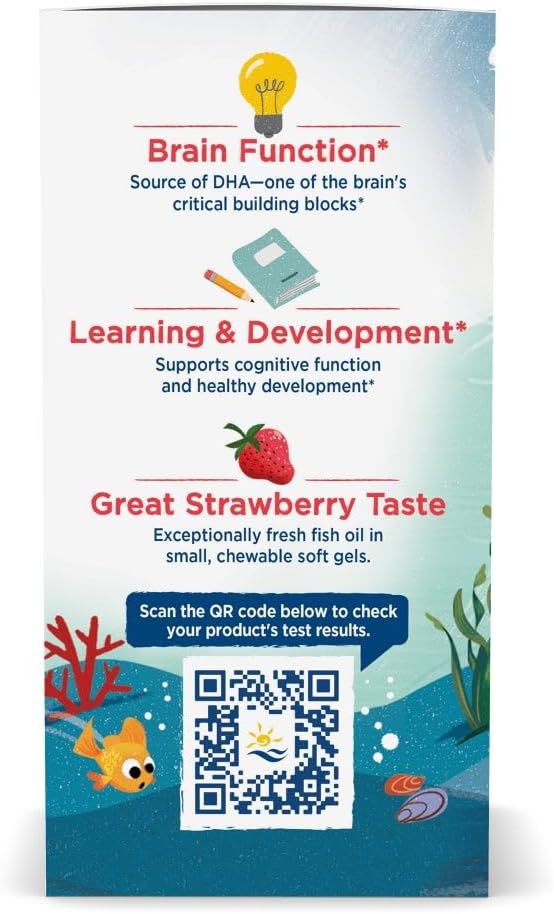 Nordic Naturals Children’s DHA Strawberry - 120 Mini Chewable Soft Gels for Kids - 250 mg Omega-3 with EPA &amp DHA - Brain Development &amp Function - Non-GMO - 30 Servings (Pack of 2)