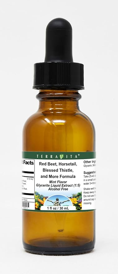 Terravita Red Beet Horsetail Blessed Thistle and More Formula Glycerite Liquid Extract (1:5) - Mint Flavored (1 oz ZIN: 523805)