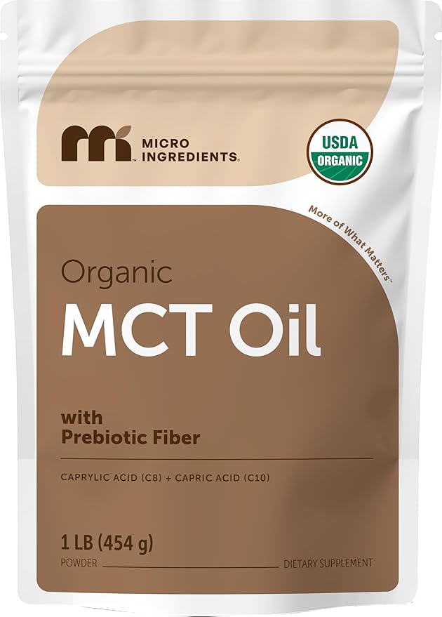Micro Ingredients Organic MCT Oil Powder with Prebiotic Fiber1 Pound (16 Ounce) | C8 MCT Oil for Coffee Creamer | No GMOs Keto Diet Vegan