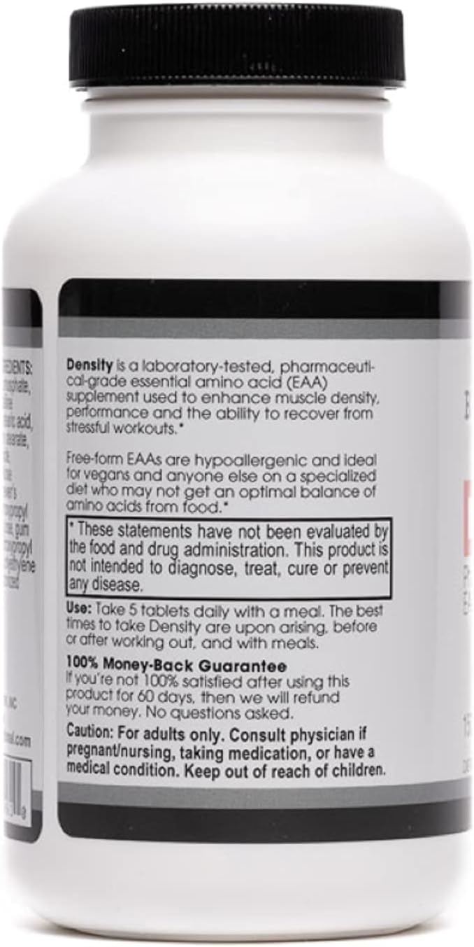 Beverly International Density 150 Tablets. Essential Amino Acids (EAAs). Boost Your Body's EAAs and Build Muscle Easier with Density. Complete and Balanced Formula. Unlock Your Vegan Potential
