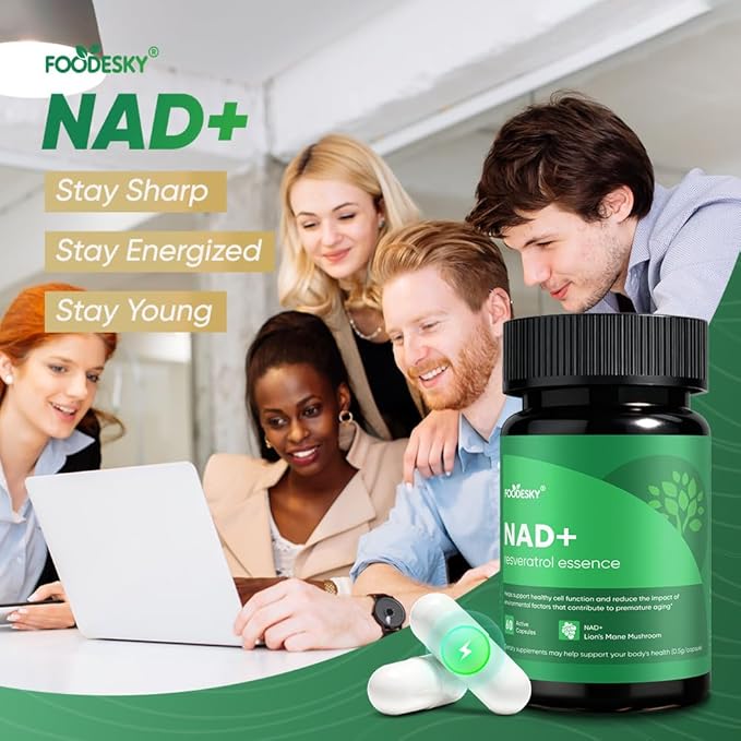 NAD+ Resveratrol Essence Capsules - 5mg NAD+ &amp Lion's Mane Mushroom - Supports Healthy Cell Function &amp Daily Wellness - 60 Active Dietary Capsules (1PCS)