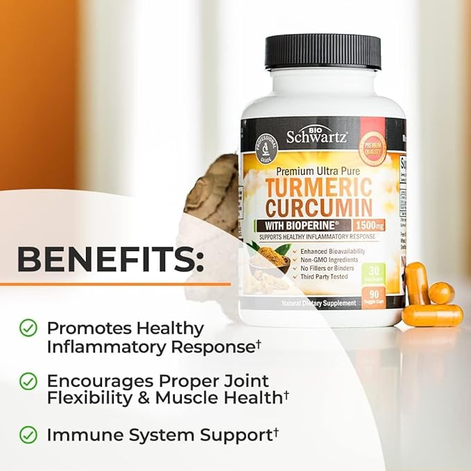 Turmeric Curcumin with Black Pepper Extract 1500mg Complex (1 Month Supply) Plus Advanced Strength Pre and Probiotics Supplement with Digestive Enzymes (1 Month Supply)
