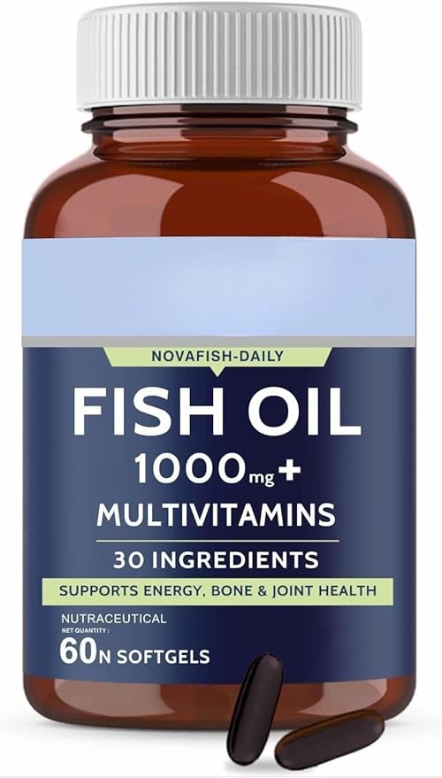 Generic Multivitamin and Omega 3 1000mg Capsules for Men &amp Women | Fish Oil and Multivitamin Combo with 30 Ingredients - 60 Softgel Capsules