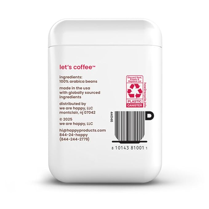 happy coffee medium roast ground coffee 12 oz. notes of berries &amp optimism recyclable container grown &amp harvested in Brazil &amp Colombia raíz sustainability verified (Pack of 2)