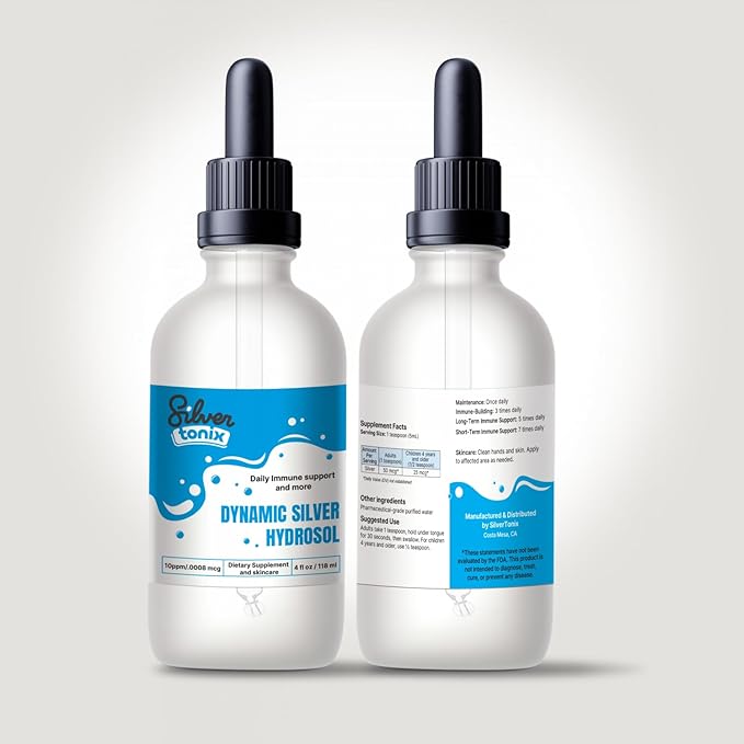 Dynamic Silver Hydrosol Liquid Dropper – 10ppm Pure Colloidal Silver – Daily Immune Support Supplement – Pharmaceutical Grade Purified Water (4 Fl Oz)
