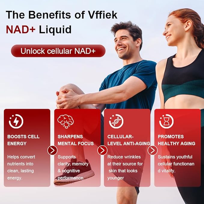NAD+ Liquid Supplement - 1200mg Advanced Cellular Rejuvenation for Cellular Vitality Energy Metabolism &amp Antioxidant Support - Boosts Energy &amp Focus - 10 Count (15ml Packs)