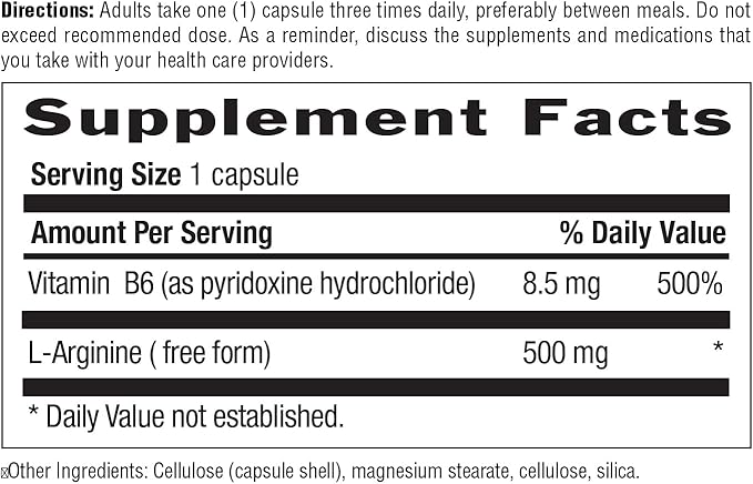 Country Life L-Arginine Caps with Vitamin B-6 500mg 200 Vegan Capsules Certified Gluten Free Certified Vegan
