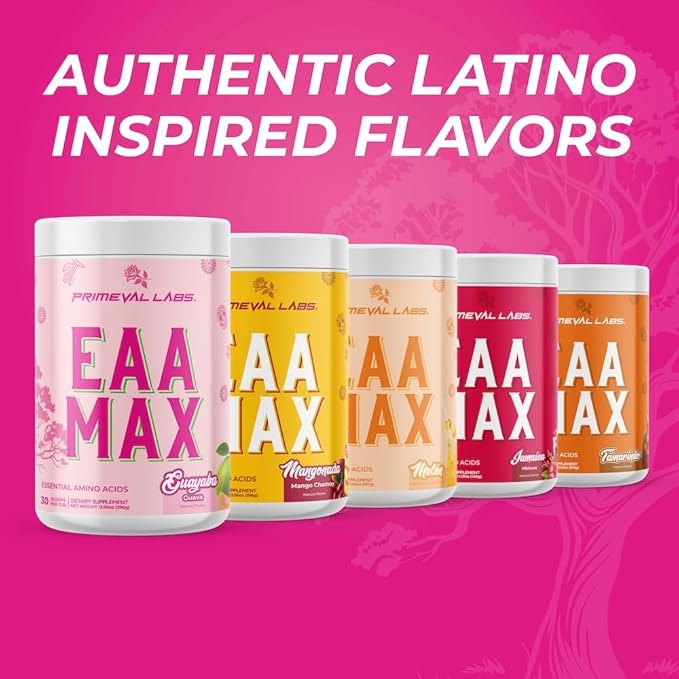 Primeval Labs EAA Max Energy | Pre or Post Workout Muscle Recovery | BCAAs EAAs Electrolytes | Supports Hydration &amp Performance | Keto Friendly | 30 Servings (Guayaba)