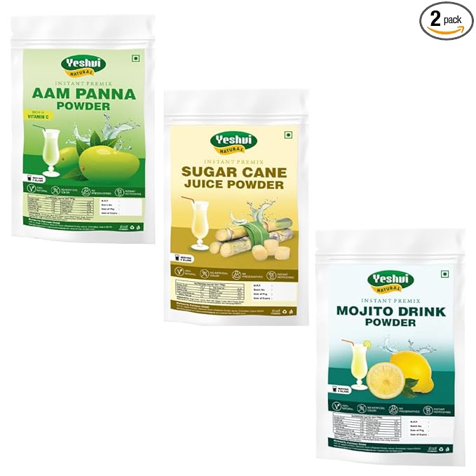 Yeshvi NATURAL Aam Panna &amp Sugarcane Juice Drink Powder Combo Pack Instant Drink Mix Healthy Drink Fruit Juice 300gm