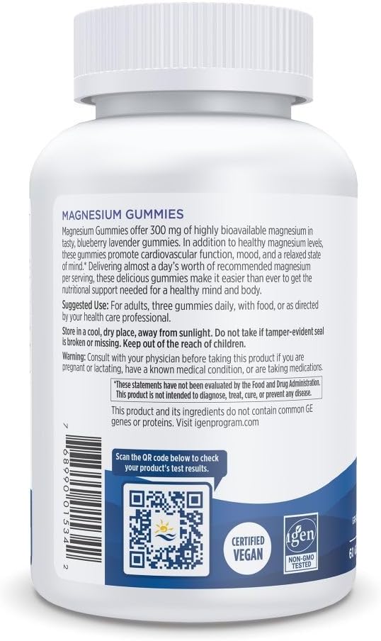 Nordic Naturals Magnesium Gummies for Adults Blueberry Lavender Flavor - 60 Gummies - Vegan Magnesium Supplement for Mind Mood and Cardiovascular Support - Non-GMO - 20 Servings
