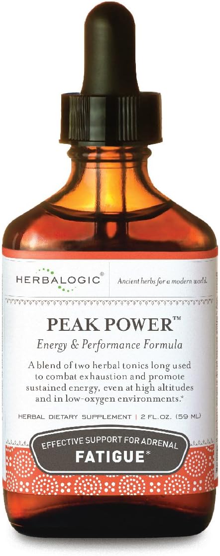 Herbalogic - Peak Power Liquid Herb Drops - Stimulant-Free Natural Energy Formula to Combat Adrenal Fatigue &amp Improve Physical Stamina - Contains American Ginseng &amp Astragalus - 2 Fl. Oz.