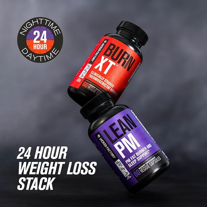 Jacked Factory Burn-XT (60 Capsules) + Lean-PM (60 Capsules) + Lean-XT (60 Capsules) 24-Hour Weightloss Stack w/Clinically Studied Thermogenic Fat Burners &amp Nighttime Weight Loss Sleep Aid