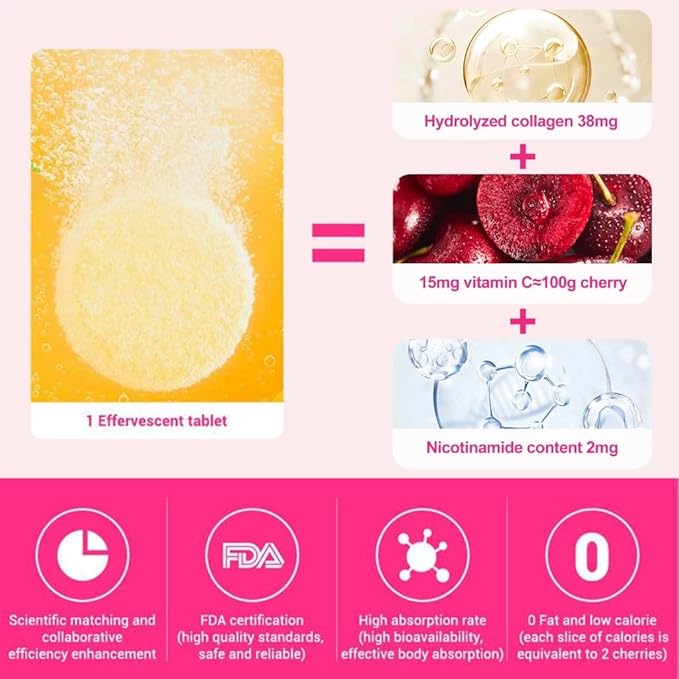 Vitamin C Effervescent Tablets with Collagen Potent Immune Support VIT C with Collagen Supplement Antioxidants Skin Radiance Dissolvable Vitamin C 40 Tablets (Pack of 2) Sweet Orange Flavor