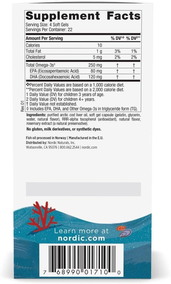Nordic Naturals Children’s DHA Strawberry - 90 Mini Chewable Soft Gels for Kids - 250 mg Omega-3 with EPA &amp DHA - Brain Development &amp Function - Non-GMO - 22 Servings (Pack of 2)