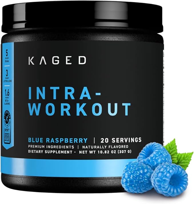 Kaged Intra-Workout Powder In-Kaged BCAAs L-Citrulline &amp Beta-Alanine for Endurance 124mg Organic PurCaf Caffeine Coconut Water Powder 20 Servings Blue Raspberry