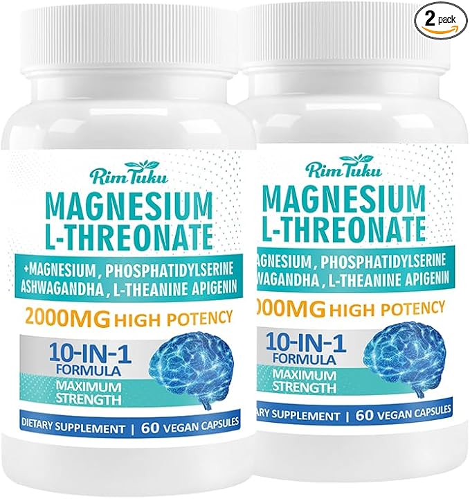 Magnesium L-Threonate 2000mg | 10-in-1 Supplement for Brain Health &amp Cognitive Support | High-Absorption Magnesium Threonate Capsules 120 Count