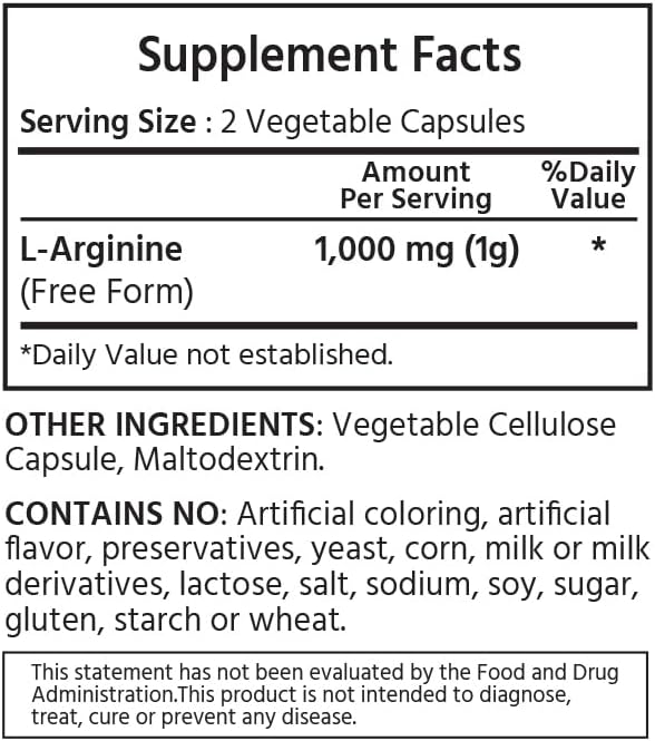 ML Naturals L-Arginine 1000mg (Per Serving) – 360 Vegetable Capsules – Non-GMO – Supports Nitric Oxide Production &amp Cardiovascular Health