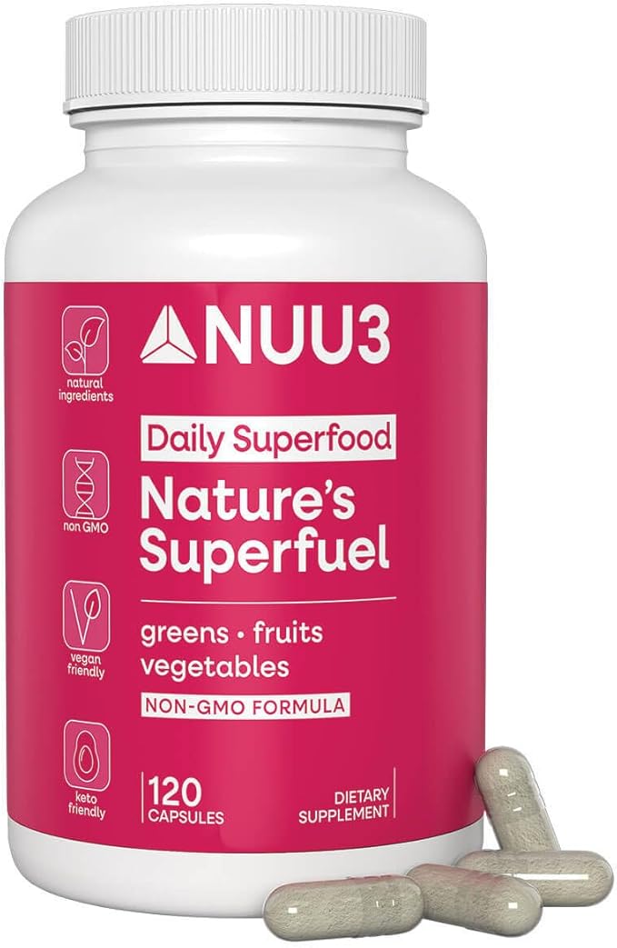 NUU3 Nature’s Superfuel Provides Daily Nutritional Support for Immunity Wellness Active Lifestyle &amp Well-Being - Vitamins Minerals &amp Antioxidants - 120 Capsules
