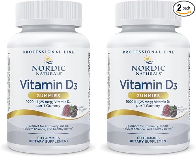 Nordic Naturals Pro Vitamin D3 Gummies Wild Berry - 60 Gummies - 1000 IU Vitamin D3 - Great Taste - Healthy Bones Mood &amp Immune System Function - Non-GMO - 60 Servings (Pack of 2)