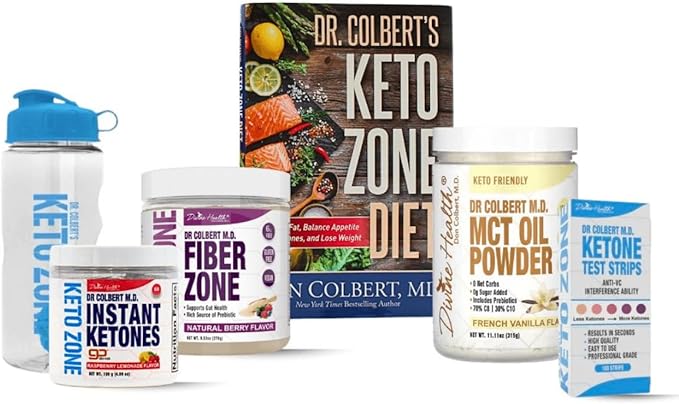 Divine Health Keto Zone Starter Pack Dr. Colbert MD | MCT Oil Powder (Vanilla) | PH Strips | Fiber Zone (Berry) | Instant Ketones (Raspberry) | Supports Ketosis Energy &amp Gut Health