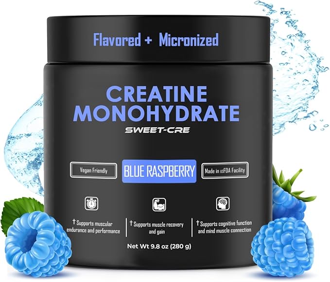 Creatine Monohydrate – 5g Creatine Monohydrate Powder – Advanced Creatine for Women and Men – Bulk Supplements Creatine – Delicious Fruit Punch Flavor – 10oz (40 Servings Blue Raspberry)
