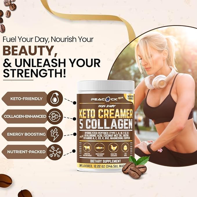 Collagen Keto Coffee Creamer Powder 12.2 oz - Hydrolyzed Collagen Peptides with Coconut MCT Oil B12 Magnesium Unflavored Protein Powder Sugar Free Coffee Creamer for Smoothies &amp Baking