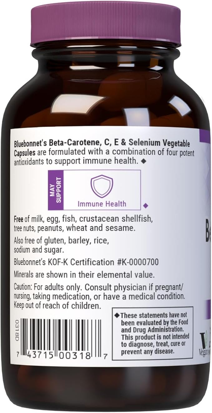 Bluebonnet Beta Carotene C and E Plus Selenium Vegetarian Capsules 60 Count
