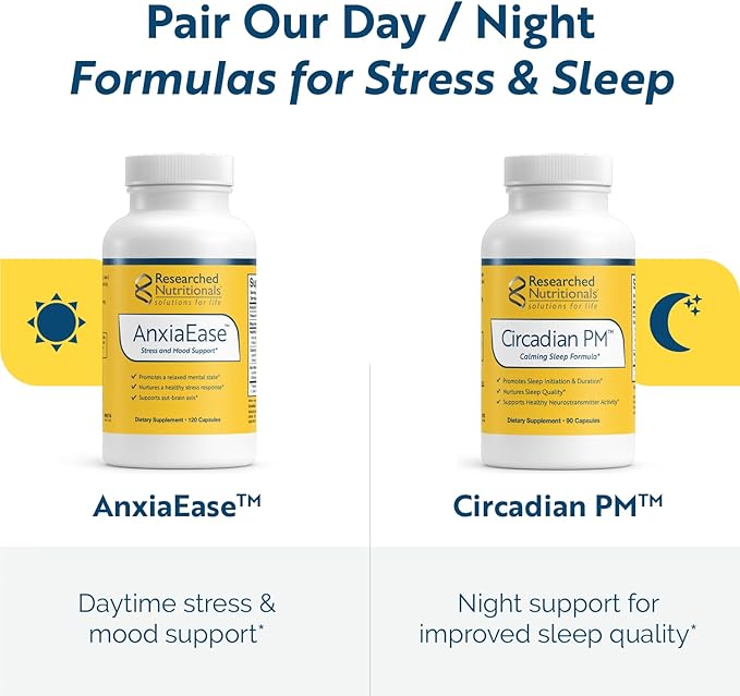 Researched Nutritionals Circadian PM - Promotes a Healthy Nervous System Histamine Response &amp Peaceful Nights with L Theanine 5 HTP Valerian Root &amp GABA Supplements (90 Capsules)