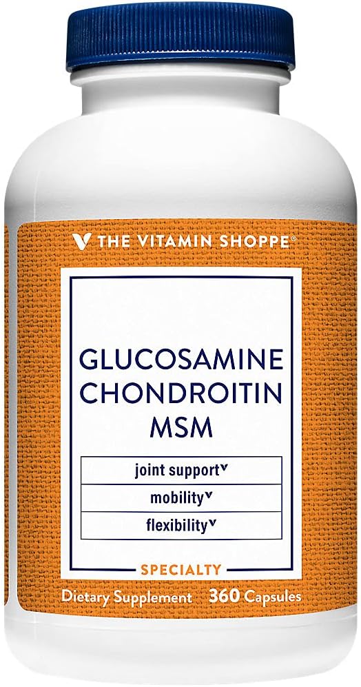 The Vitamin Shoppe Glucosamine Chondroitin MSM Capsules Joint Health &amp Mobility Support Supplement for Men &amp Women Supports Cartilage &amp Flexibility Gluten Free Dairy Free 360 Capsules