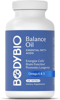 BodyBio Balance Oil - Vegan Omega 3 6 Supplement – Cold-Pressed Safflower &amp Flaxseed Oil – Supports Brain Function Healthy Skin and Mood