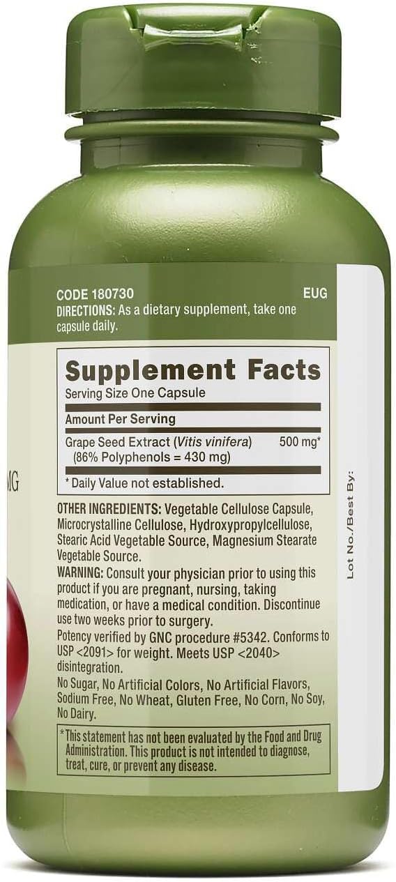 GNC Herbal Plus Grape Seed Extract 500mg Supplement Extra Strength Vegetarian 60 Servings