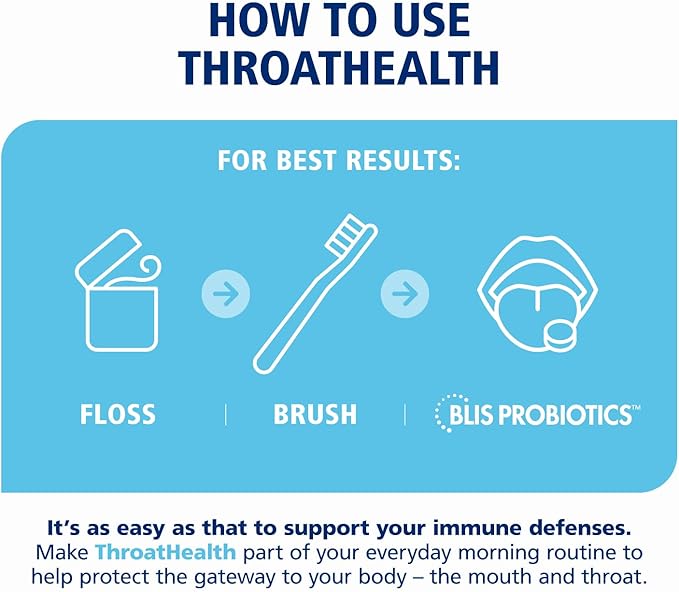 BLIS ThroatHealth Oral Probiotics K12 - Immune &amp Throat Support Vanilla - 60 Lozenges 2.5 Billion CFU