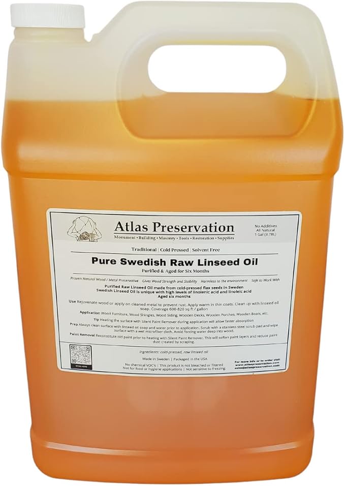 Pure Swedish Raw Linseed Oil (1 Gallon) - All Natural and Pure Linseed Oil - Rejuvinate Wood - Nourish Wooden Siding Deck Furniture Boat - Mix with Oil Based Paint - Create Custom Stains