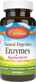 Carlson - Natural Digestive Enzymes Digestive Aid #34 with Protease Amylase &amp Lipase Digestive Support Nutrient Absorption &amp Optimal Wellness 100 Tablets